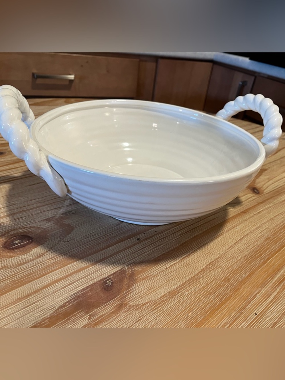 Pottery Barn White Decorative Bowl with Twisted Handle